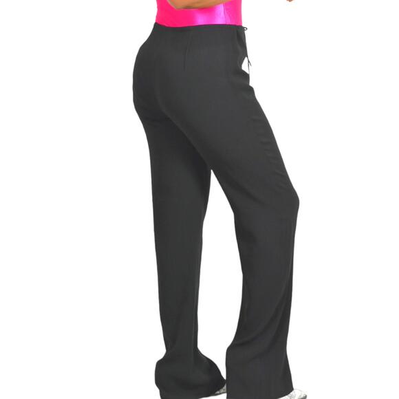 Tahari Dress Pants Black Trousers High Waist Flare Drawstring Crepe Flare Size 6 - Picture 10 of 14